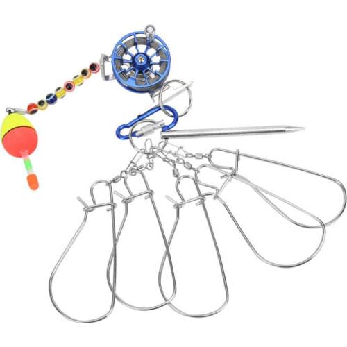 Fishing Lock Buckle with Reel Stainless Steel Lanyard Live Fish Lock Belt 5 Hook Fishing Tackle Stringer and Floats