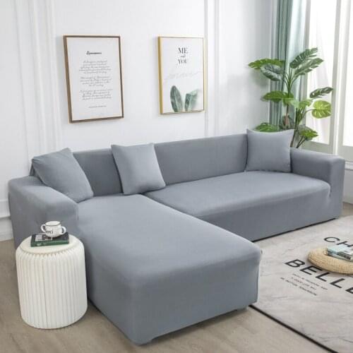 Grey Solid Color Elastic Stretch Sofa Cover Need Order 2Piece If L-style Fundas Sofas Con Chaise Longue Case For Chair Protector