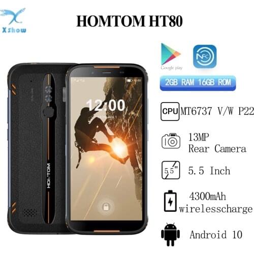 HOMTOM HT80 IP68 Waterproof Smartphone 4G LTE Android 10 5.5inch 18:9 HD+ MT6737 NFC Wireless charge SOS Mobile phone