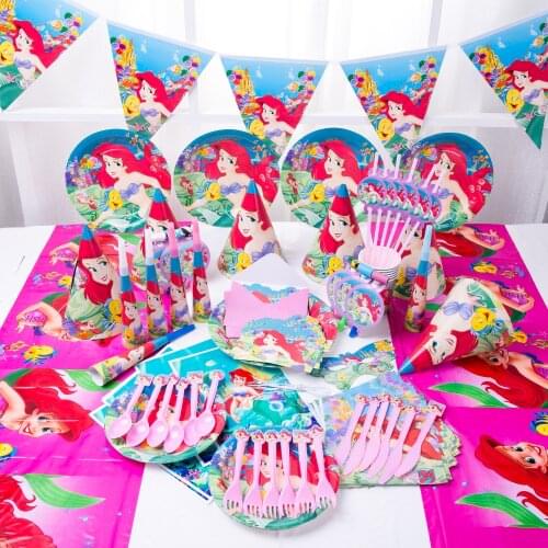 Disney Mermaid Princess Ariel theme tableware childrens party decoration childrens birthday party baby bath party supplies set