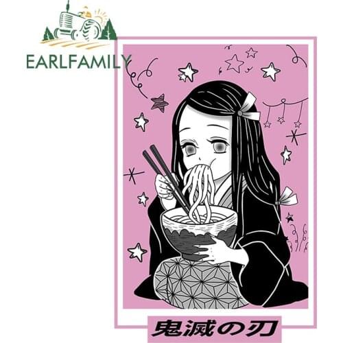 EARLFAMILY 13cm x 8.8cm for Nezuko Kamado Car Stickers Cute Sunscreen Decals Scratch-Proof Waterproof Cartoon Graphics DIY
