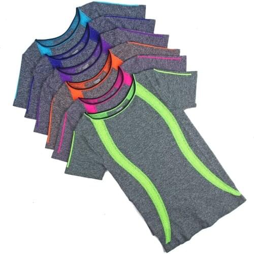 High Elastic Yoga Gym Compression Tights Womens Sport T-shirts Dry Quick Running Short Sleeve Fitness Women Clothes Tees tops