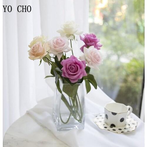 YO CHO DIY Real touch ivory rose flower wedding bouquets bridal bridesmaid sister bouquet flower home decoration accossories