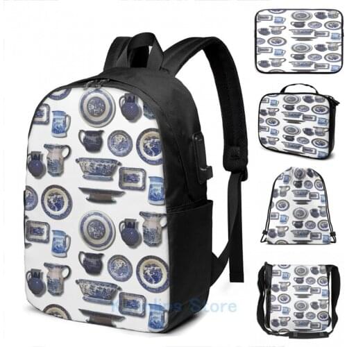 Funny Graphic print Beautiful Blue China! USB Charge Backpack men School bags Women bag Travel laptop bag