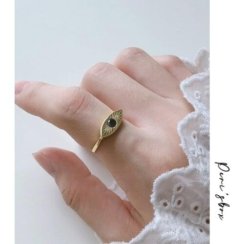 PerisBox Black Cubic Zirconia Eye Geometric Rings 925 Sterling Silver Textured Gold Rings Adjustable Stacking Rings for Women