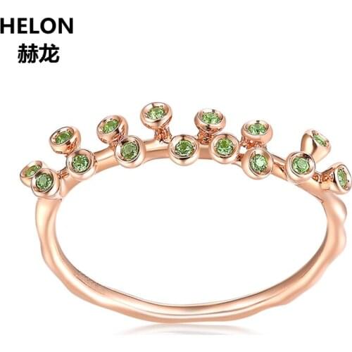 Natural Peridot Ring Solid 14k Rose Gold Engagement Wedding Ring for Women Anniversary Party Birthday Graduation Valentine Gift