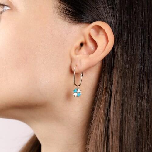 Enamel Clover Pendulum Gold Earring 14 Setting Custom Design Handy Custom Craftsmanship Gift Gold Earrings Design On