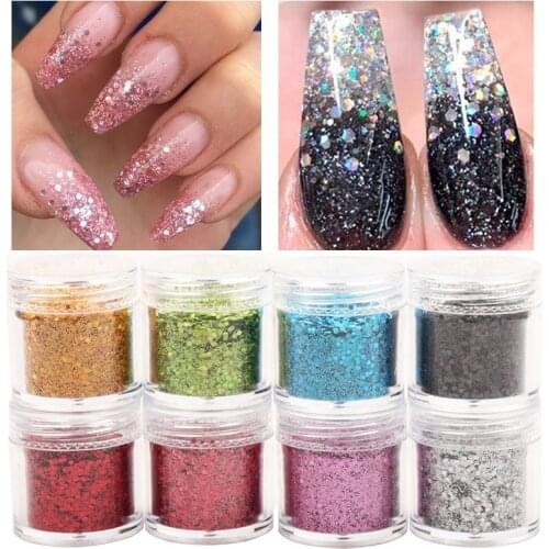 10ML Bottled 1mm Mixed 0.22mm 10 Color Laser Profiled Powder Acrylic Paint Nail Art Sequins Trim Nail Art Decoration Accessories