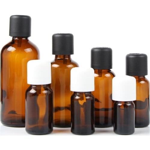 10pcs Double Children Safety Press Open Drop Amber Glass Bottle Refill Essence Basic Massage Herbal Face Body Oil Perfume
