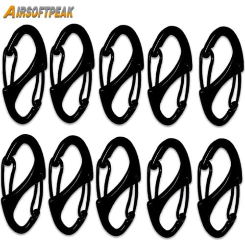 10Pcs/lot Stainless Steel 1.6 inches Small Carabiner Clips Double Snap Hook Spring Wire Gate Keychain Buckle Tool Silver Black