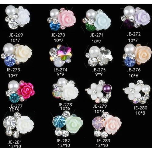 3D Flower Nail Charms - Set of 10 Nail Decorations with Rhinestones and Synthetic Pearls 10pcs 3D Alloy Jewelry Nail Art,JKJI878