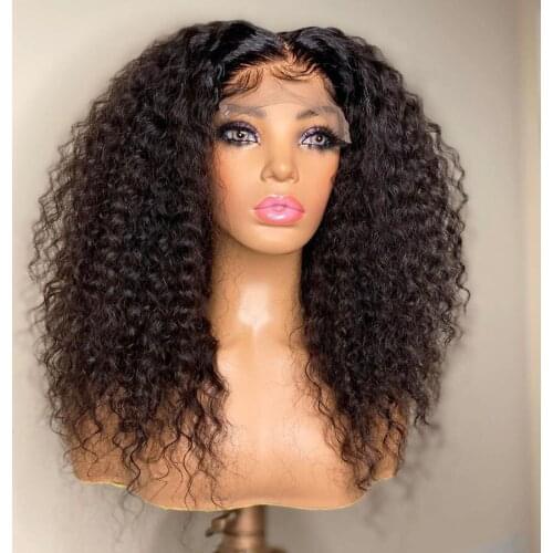 12Inch 180%Density Short Bob Kinky Curly Synthetic Lace Front Wig For Women With Baby Hair Heat Resistant Fiber Hair Daily Wigs