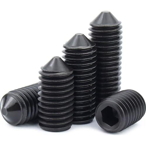 2/50pcs M3 M4 M5 M6 M8 M10 M12 DIN914 Black grade 12.9 steel Hex Hexagon Socket Cone Point Grub Set Screw Tapered End Bolt