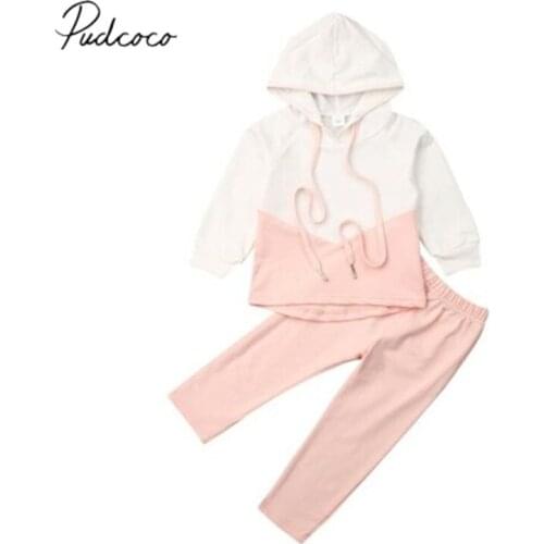 2020 Baby Spring Autumn Clothing Toddler Kids Baby Girl Clothes Patchwork Hooded Tops Coat Long Pants Tracksuit Outfits 2Pcs Set