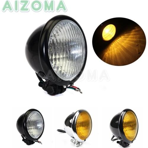 4.5'' Motorcycles Retro Bates Style Headlight For Harley Yamaha Honda Cafe Racer Cruisers Custom H4 Blub Homologated Head Lights