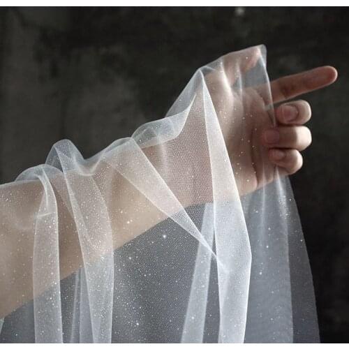 5 yards Off White Tulle Fabric With Glitters For Veils