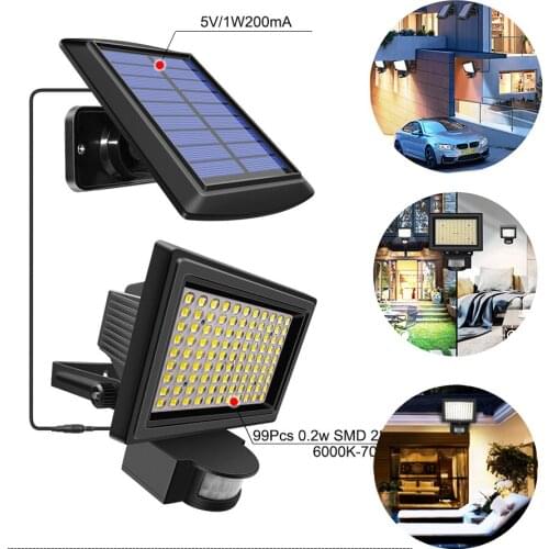 99 LED Solar Power Outdoor Lamp PIR Motion Sensor Flood Wall Solar Light Waterproof Outdoor Indoor Garden Sunlight With 5m wire