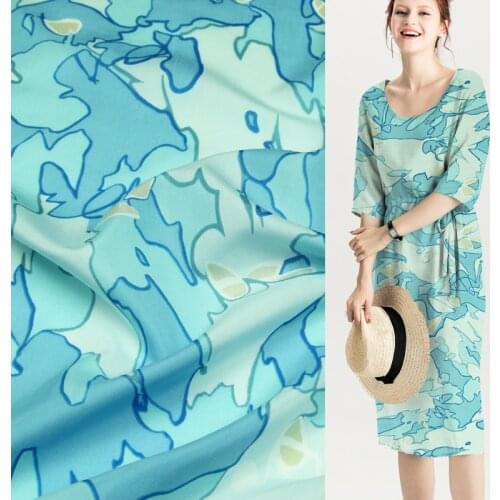 Abstract fashion blue print design silk and cotton blended fabric 12momme,SCT583