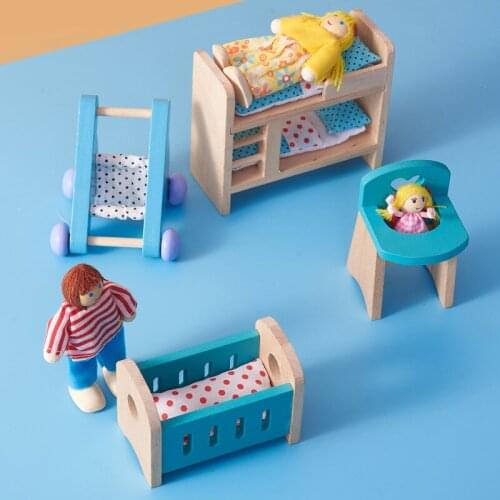 Bathroom Decoration Accessories Wooden Mini Dollhouse Furniture Kit Cute Wooden Delicate Mini Family Furniture Toys Set