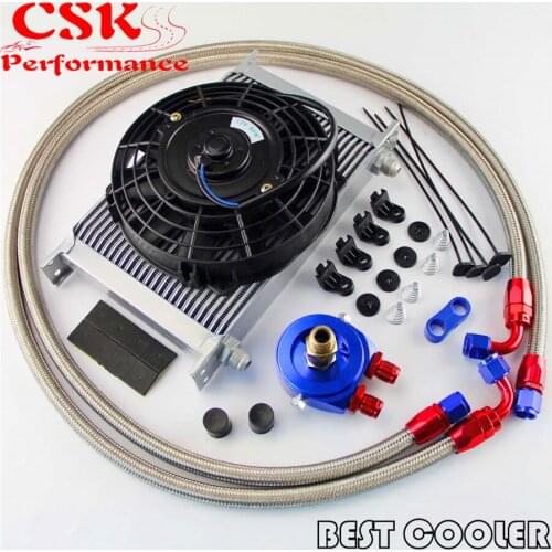 AN-8AN 25 Row Universal Engine Oil Cooler w/ Filter Adapter Hose Kit +7" Universal Fan kits