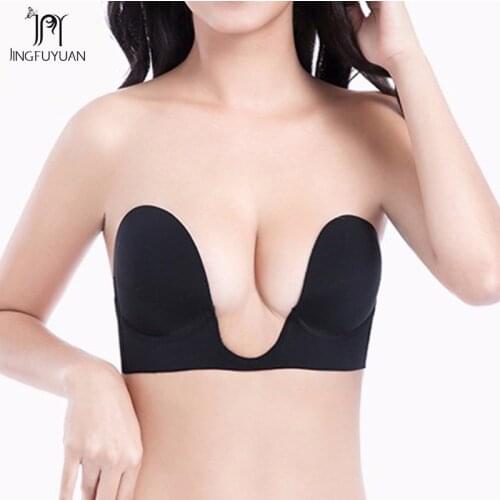 Deep U Bra For Wedding Formal Dress Self-Adhesive Bras for Women Plunge U Invisible Bras Backless Brassiere Push Up Ladies Bra