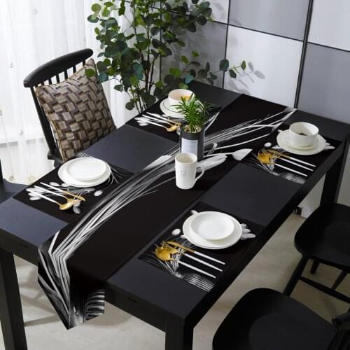 Flower White Tulip Black Table Runner Placemats Set for Home Kitchen Dining Table Wedding Party Holiday Dinner Decoration