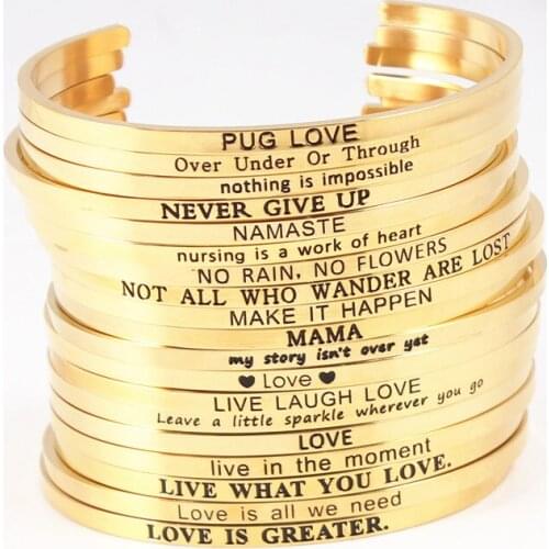 D e f g h Initial gold 2021 New Trend Quotes Mantra Bracelet Stainless Steel Open Cuff Bangle Fashion Gold Inspirational Jewelry