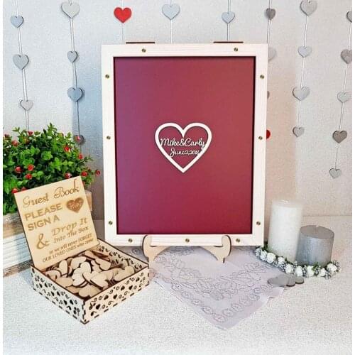 Wooden Wedding Classic Memory Guest Book, Elegant Drop Box with hearts,Mr&Mrs Guest Book Alternative, wedding Guest Book