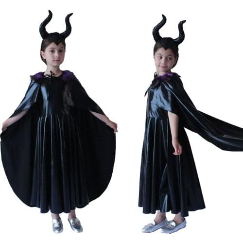 Girls Summer Dress Kids Maleficent Cosplay Costume Black Dress fancy dress Halloween Birthday Party Carnival Gift