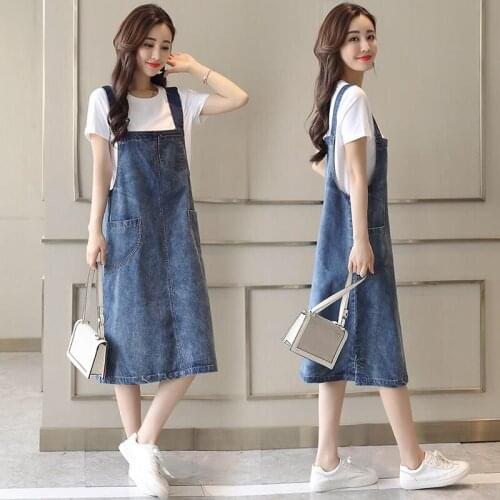 Denim Strap Dress Women 2021 Spring Summer New Korean Style Sleeveless Pocket Loose Casual Medium Length Dress Sundress