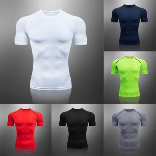 Summer Mens T-Shirt Short Sleeve Tights Top Spandex Quick Dry Breathable New Black Training Tops & Tees Sports Top For Fitness