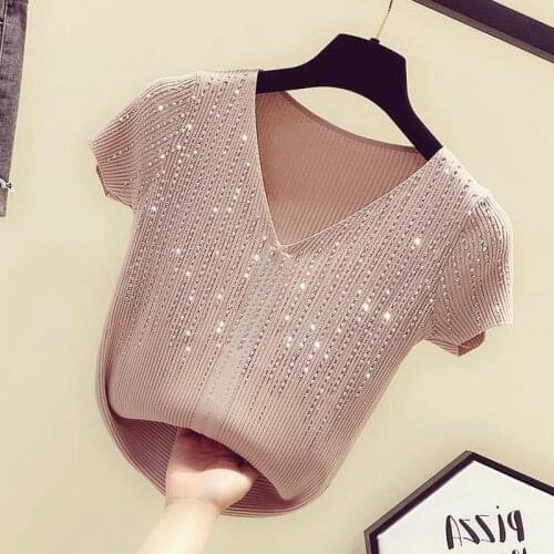 Short Sleeve T Shirt Women Summer New Sexy Korean Chic Slim Fashion Knitted Wear Cropped Top Shirt Ladies Clothing Tops X216
