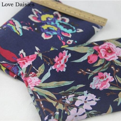 Cotton/Linen High Quality Fine Fabrics Dark Blue Pink Color Flowers Floral for Spring Apparel Dress Cushion Handwork Craft Bags