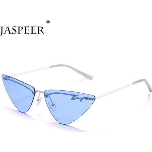JASPEER 2021 Punk Rimless Sunglasses Men Steampunk Cat Eye Sun Glasses Women Shades Frameless UV400 Triangle Eyewear