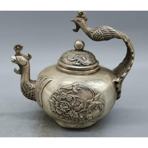 China White copper peacock teapot crafts statue