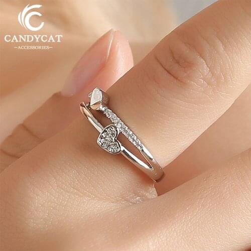 Trendy Heart Rings Female Adjustable Opening Rings For Women Wedding Rings Engagement Rings Jewelry Accessories Girlfriend Gift