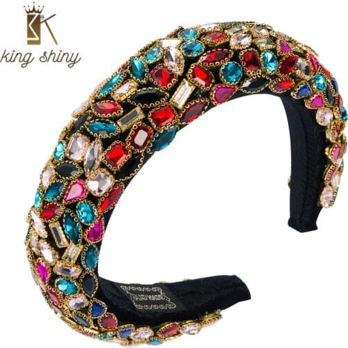 King Shiny Luxury Baroque Geometric Crystal Beaded Headband Gorgeous Shiny Glass Drill Beaded Hairband Girls Headwear Headpieces