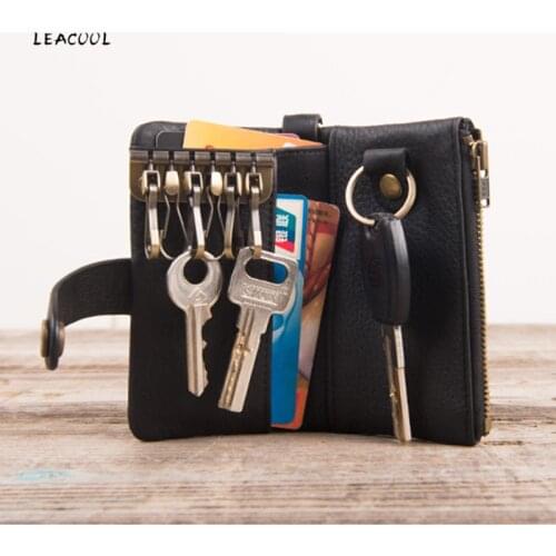 100% Genuine Leather Key Wallet Male Vintage Coin Purse Unisex Solid Key Men Key Holder Organizer Housekeeper Keys Bag