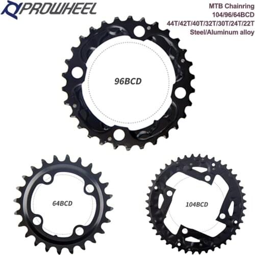 PROWHEEL 104/96/64BCD Round Chainring MTB Bike Chainwheel 22/24/30/32/40/42/44T Mountain Bike Crankset Al Alloy Tooth plate Part