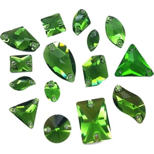 TopStone Grass Green Glass Crystal Sew On Stone Drop Round Rectangle Mix Shape Glass Rhinestones For Clothing bags