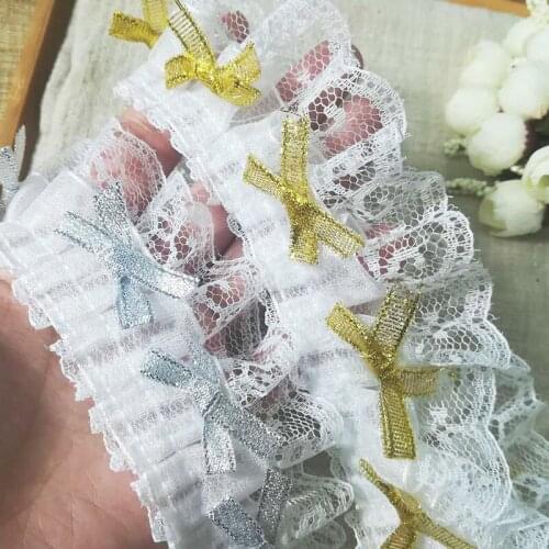 1Yards Guipure Ribbon Lace Fabric 4.8cm Silver Bow Flower Gold Lace Fabric Party Dress For Sewing Clothes Trimming Laces RG20