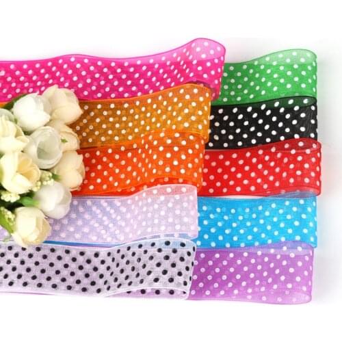 5yard/lot 28mm Dot Printed Organza Ribbons Wedding Party Decoration Gift Wrap Hair Bow Christmas Ribbon