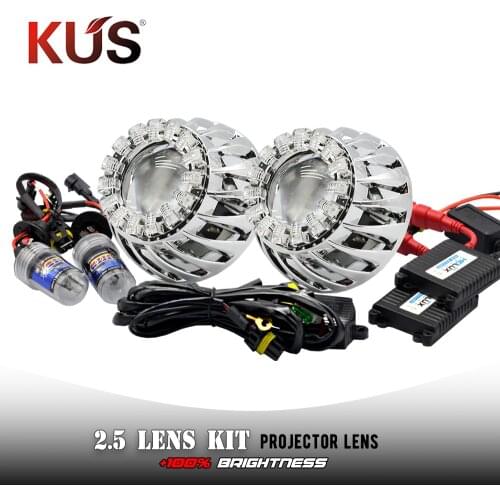 2.5 Inch Bi Xenon Projector Lens DRL Lotus Angel Eye Shroud Lights Mask H1 35W Xenon Ballast Kit H4 H7 Car Motorcycle Retrofit