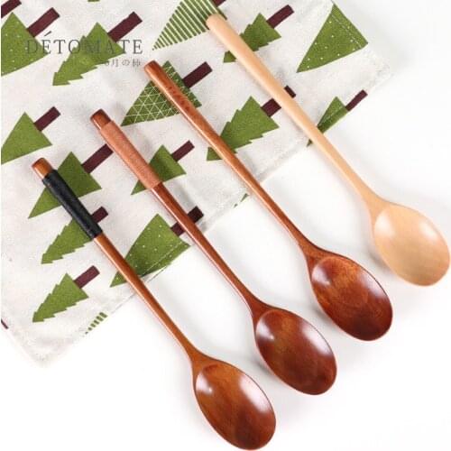 High Quality Natural Wood Spoon Fork Bamboo Kitchen Cooking Dining Soup Tea Honey Coffee Utensil Tools Soup- teaspoon Tableware