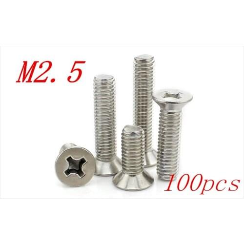 Metric M2.5*4/5/6/8/10/12/14/16-30mm 304 Stainless Steel Cross Flat Head Countersunk Head Screw Bolts 100pcs/Lot Free Shipping