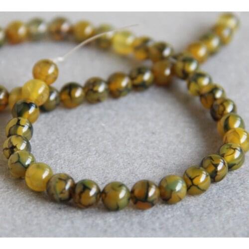 Min Order1)8mm Fashion New Yellow multicolor Onyx beads Round stripe chalcedony stones 15" Jewelry making design