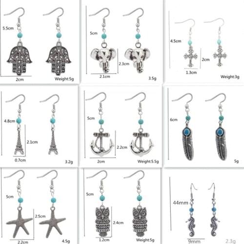 Fashion Jewelry Retro Alloy Owl, Starfish, Tower, Feather, Palm, Earrings FriendS Gift
