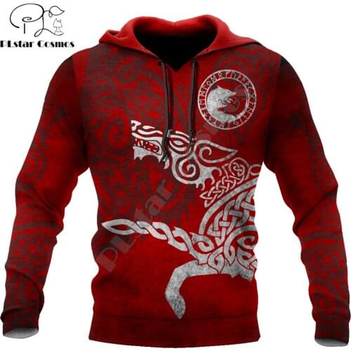 Viking Wolf Tattoo Red 3D Printed Mens autumn Hoodie Harajuku Unisex Casual Pullover Streetwear Jacket Tracksuits DK151