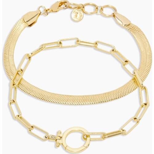 2021 New Bracelet Double Copper Electricity Gold Plated Paper Clip Ring Buckle Snake Chain Bracelet Manufacturers Direct Supply