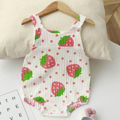 Adorable Avocado/strawberry Grid Pritning Pattern Newborn Baby Romper Summer Cotton Breathable Infant Bodysuit Backless Overalls